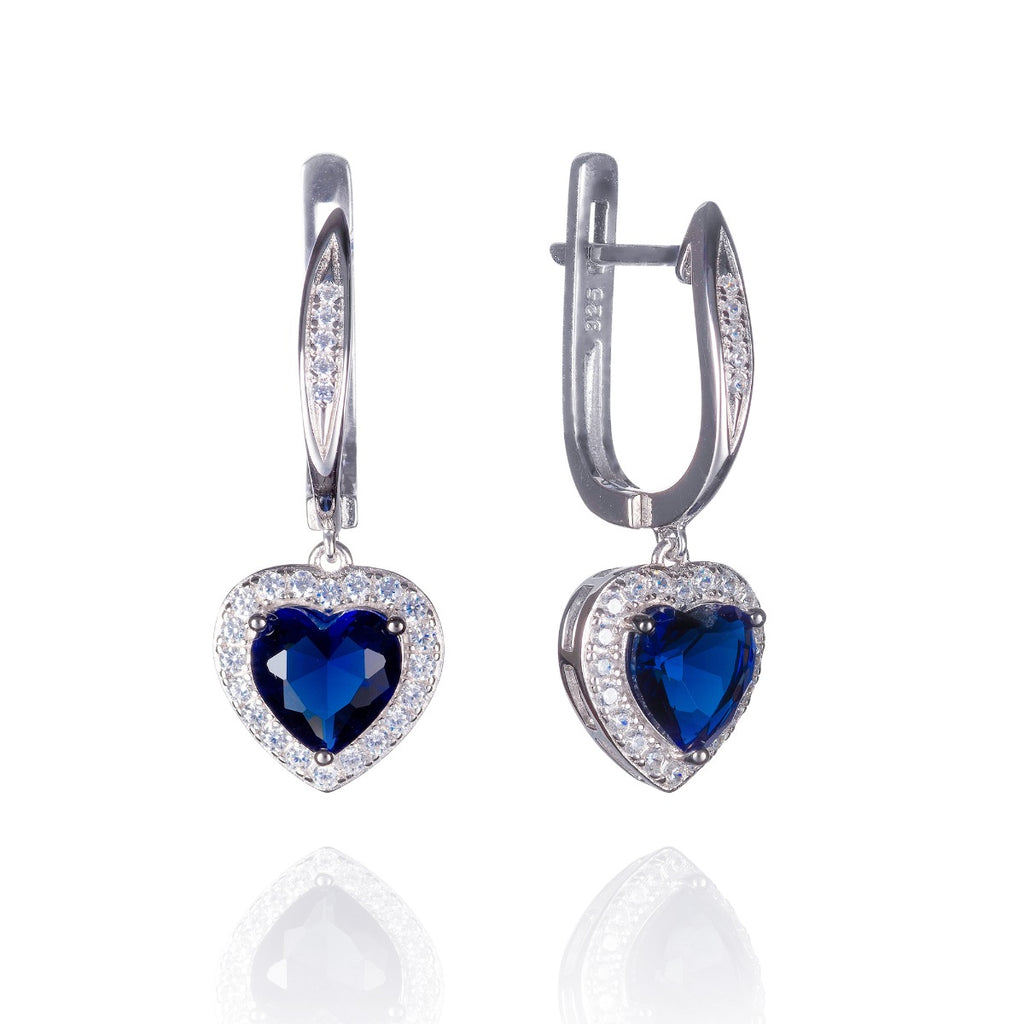925 sterling silver blue heart drop earrings