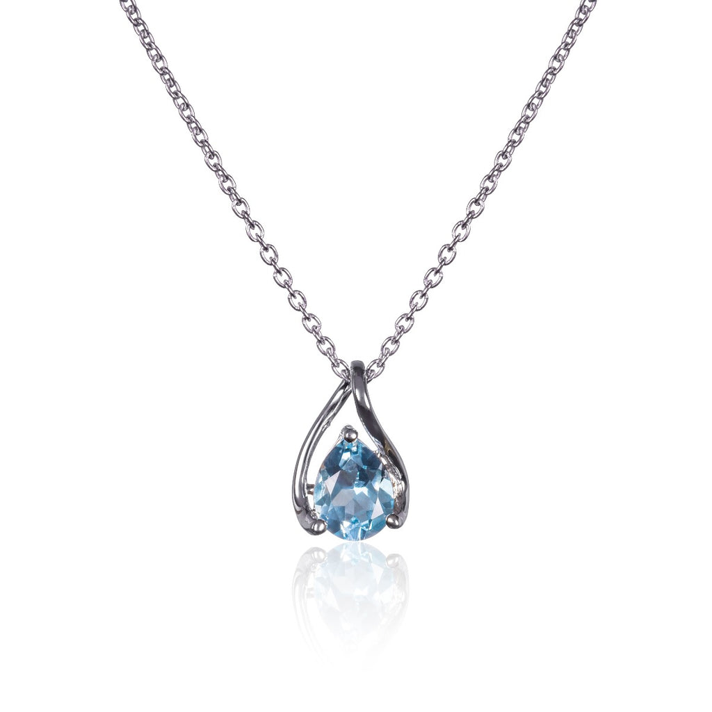 Treardrop Blue Topaz Pendant Necklace in Sterling Silver