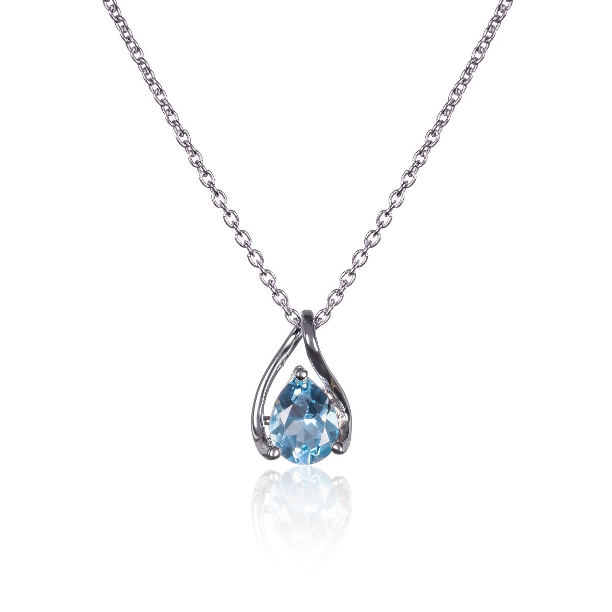Treardrop Blue Topaz Pendant Necklace in Sterling Silver