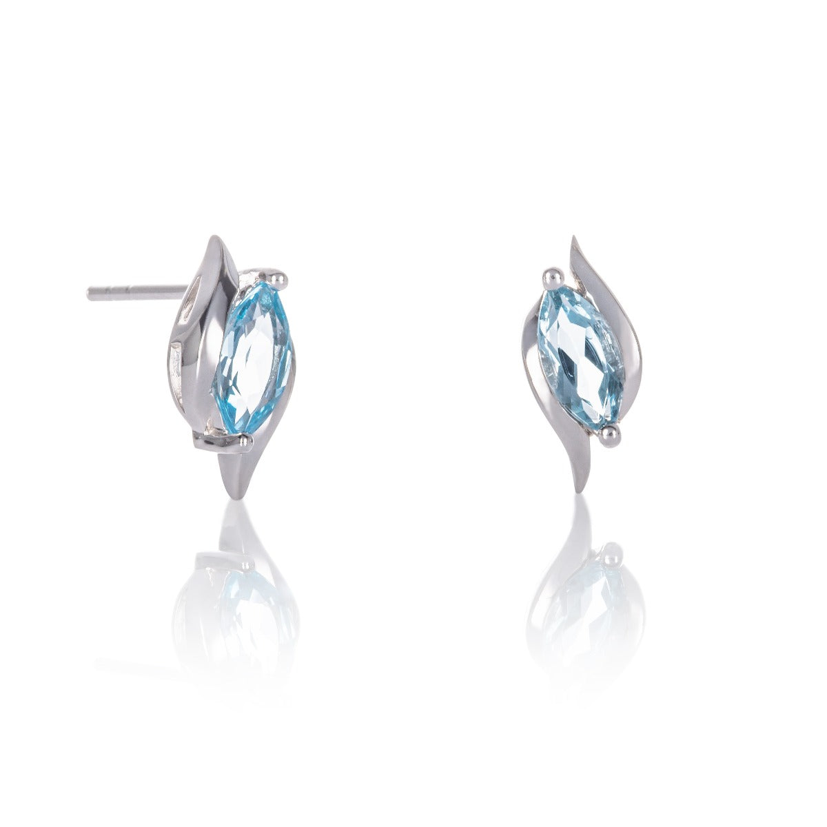 Marquise Shaped Blue Topaz Stud Earrings in Sterling Silver