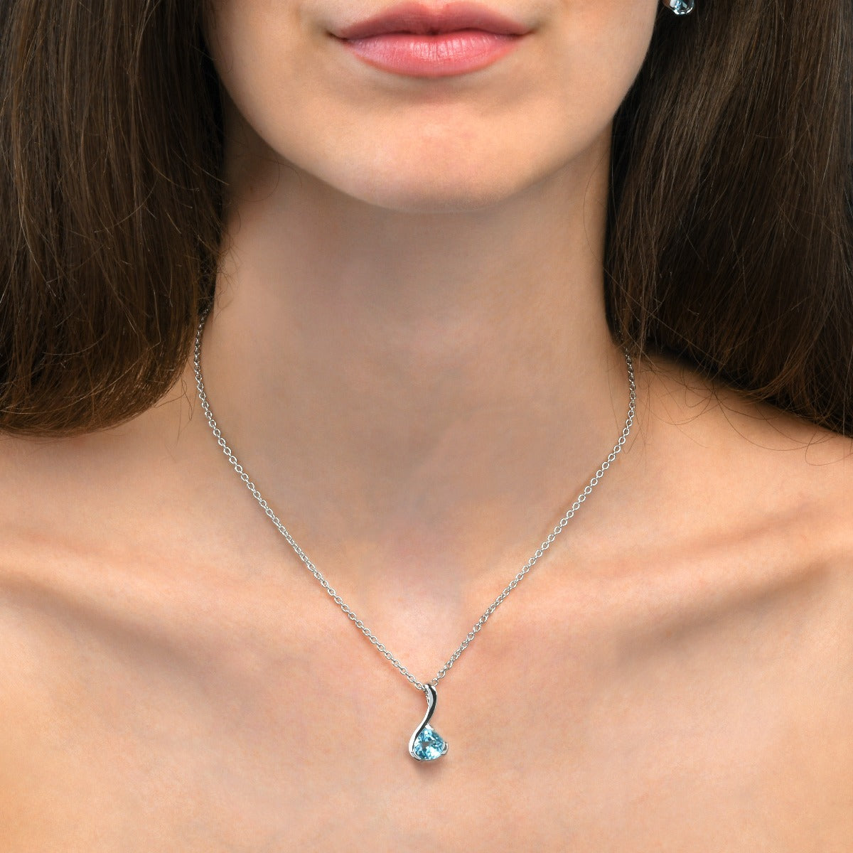 Blue Topaz Drop Pendant Necklace in Sterling Silver