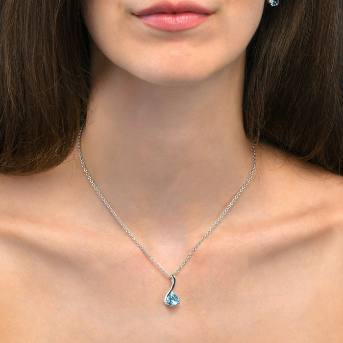 Blue Topaz Drop Pendant Necklace in Sterling Silver