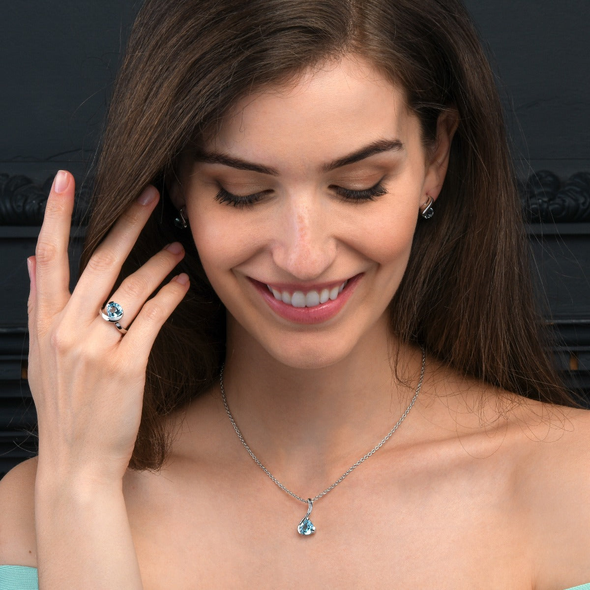Blue Topaz Drop Pendant Necklace in Sterling Silver