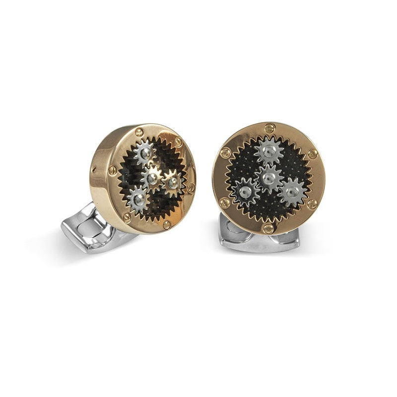 Designer Cogs Cufflinks by Dekin & Francis Rose Gold Plated