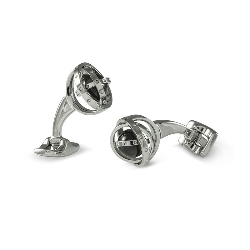Gimbal Cufflinks with Smokey Quartz Bead by Deakin & Francis