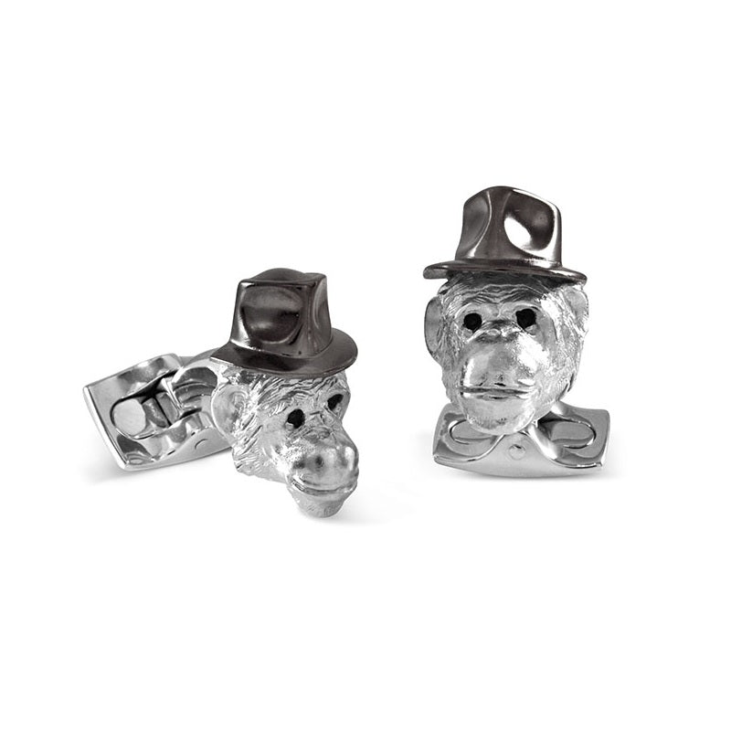 Chimpanzee Cufflinks With Black Rhodium Hat By Deakin & Francis