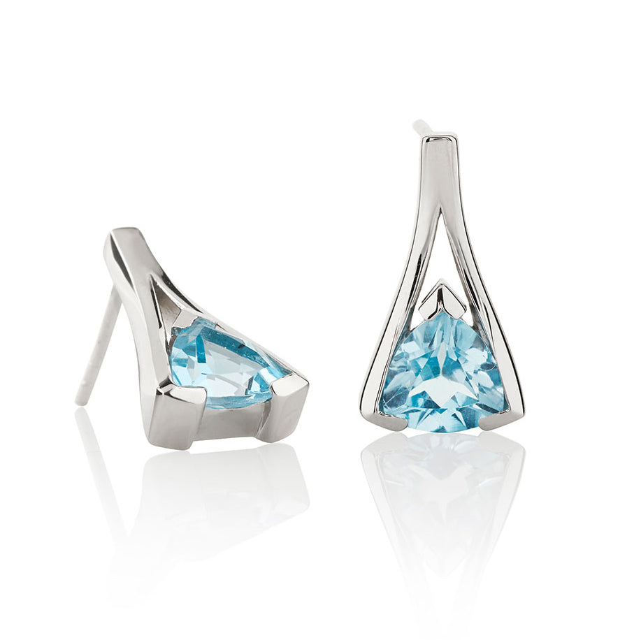 Trillion Cut Blue Topaz Stud Earrings in Sterling Silver
