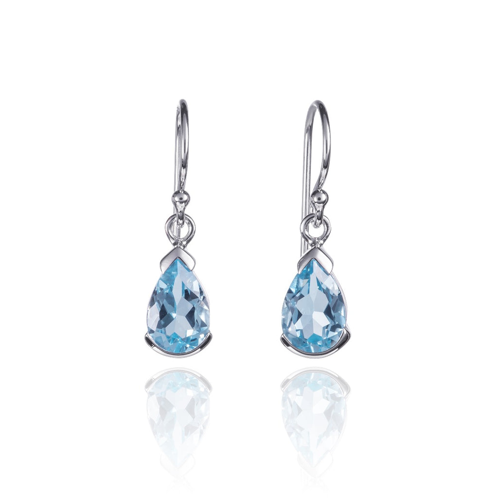 Pear Shaped Blue Topaz Drop Earrings in Sterling Silver