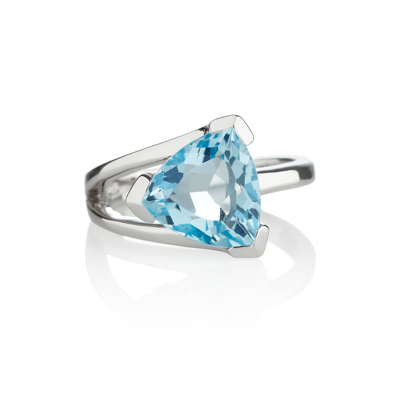 Sterling Silver Ring with a Trillion Cut Blue Topaz Gemstone