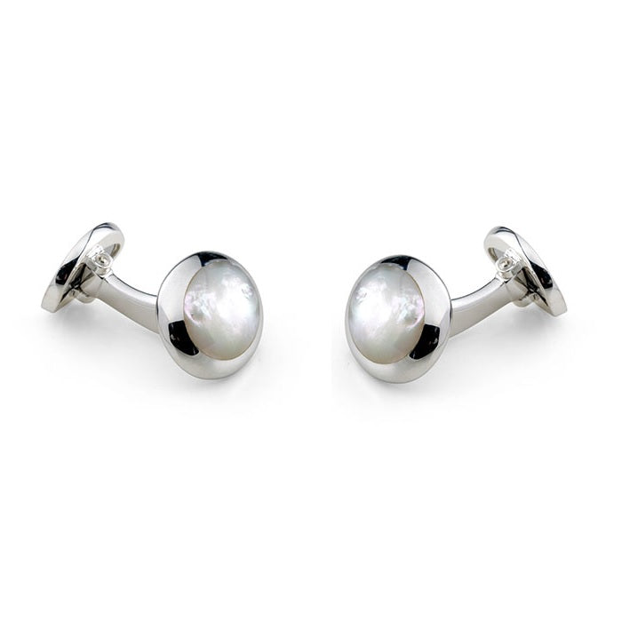 Sterling Silver Oval Cufflinks With Mother of Pearl By Deakin & Francis