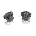 Pug Cufflinks In Sterling Silver with Sapphire Eyes By Deakin & Francis