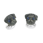 Pug Cufflinks In Sterling Silver with Sapphire Eyes By Deakin & Francis