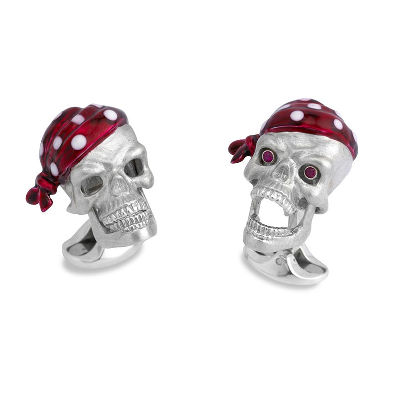 Skull Cufflinks In Sterling Silver With Ruby Eyes By Deakin & Francis