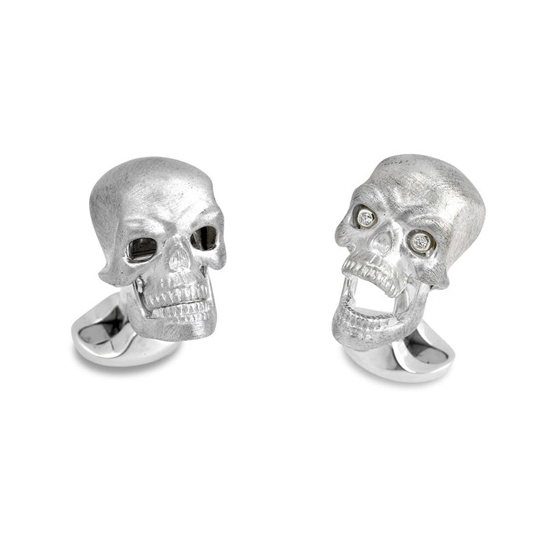 Sterling Silver Skull Cufflinks With Diamond Eyes By Deakin & Francis