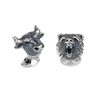 Sterling Silver Bull & Bear Cufflinks With Ruby Eyes By Deakin & Francis
