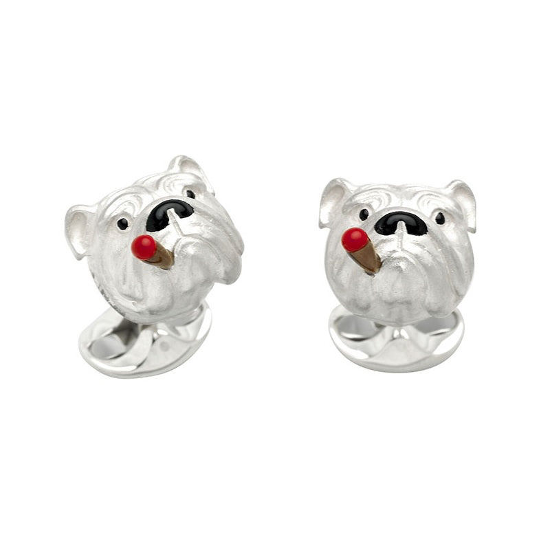 Bull Dog Cufflinks In Sterling Silver With Enamel By Deakin & Francis