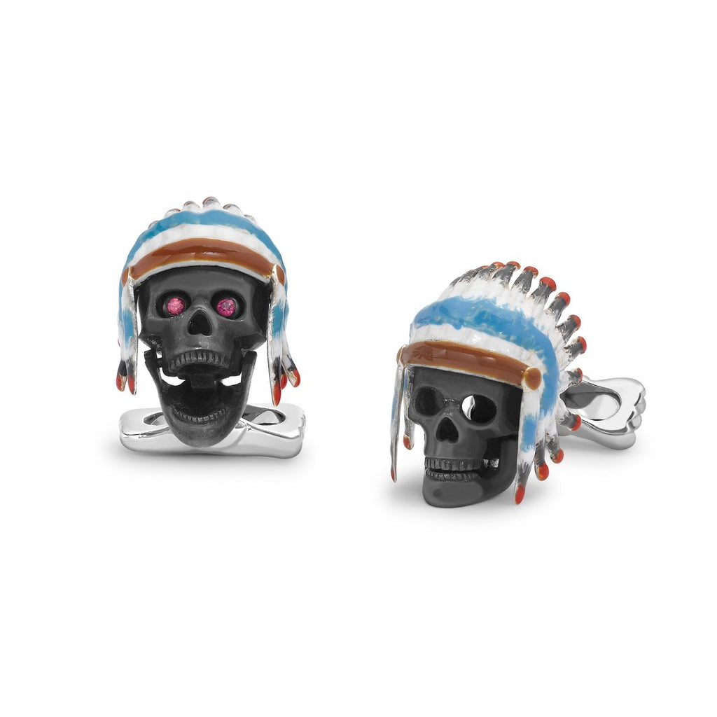 Deakin & Francis Native Indian Skull Cufflinks In Sterling Silver