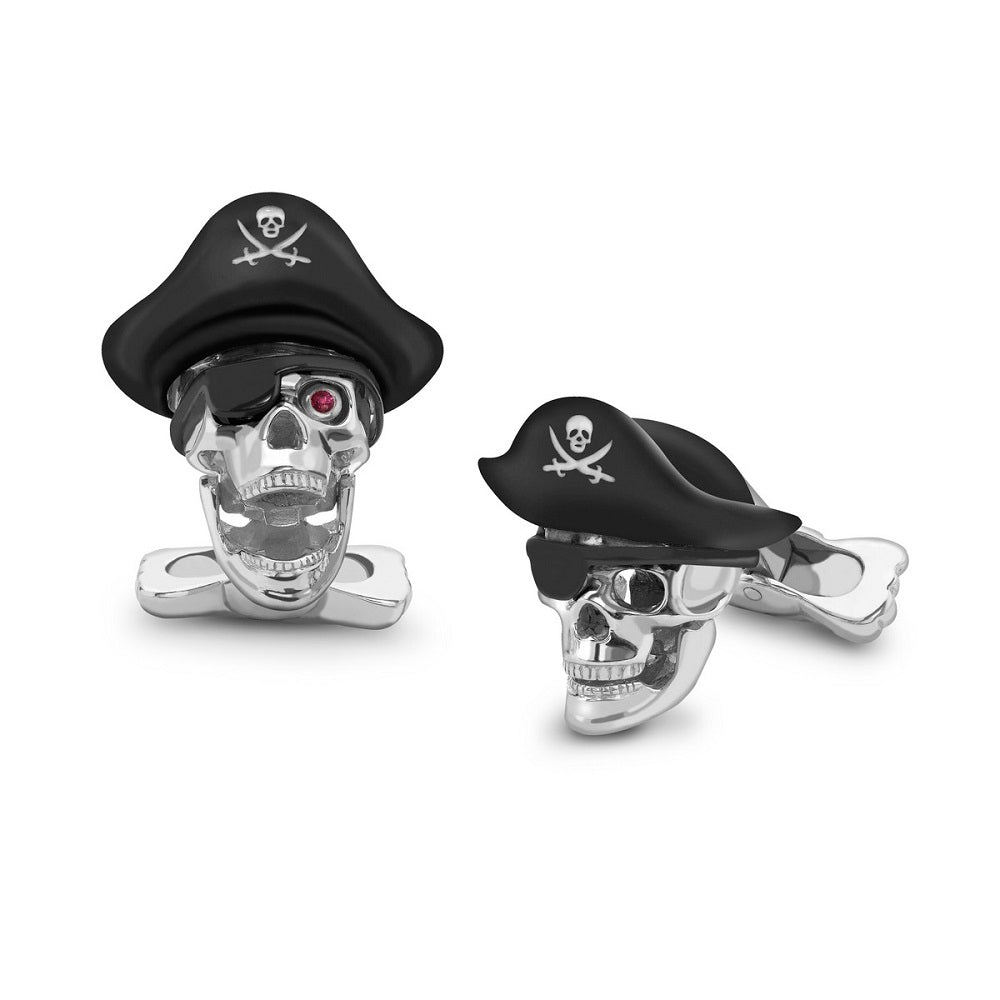 Deakin & Francis Pirate Skull Cufflinks Sterling Silver & Ruby Eyes