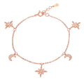 Rose Gold Plated Sterling Silver Moon and Star Charm Bracelet with Cubic Zirconia 