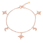 Rose Gold Plated Sterling Silver Moon and Star Charm Bracelet with Cubic Zirconia 