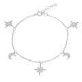 925 Sterling Silver Moon and Star Charm Bracelet with Sparkling Cubic Zirconia 