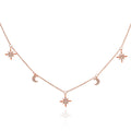 Rose Gold Plated Sterling Silver Moon and Star Charm Necklace with Cubic Zirconia 