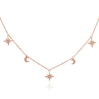 Rose Gold Plated Sterling Silver Moon and Star Charm Necklace with Cubic Zirconia 