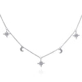 925 Sterling Silver Moon and Star Charm Necklace with Sparkling Cubic Zirconia 
