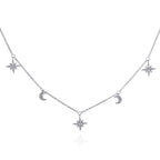 925 Sterling Silver Moon and Star Charm Necklace with Sparkling Cubic Zirconia 