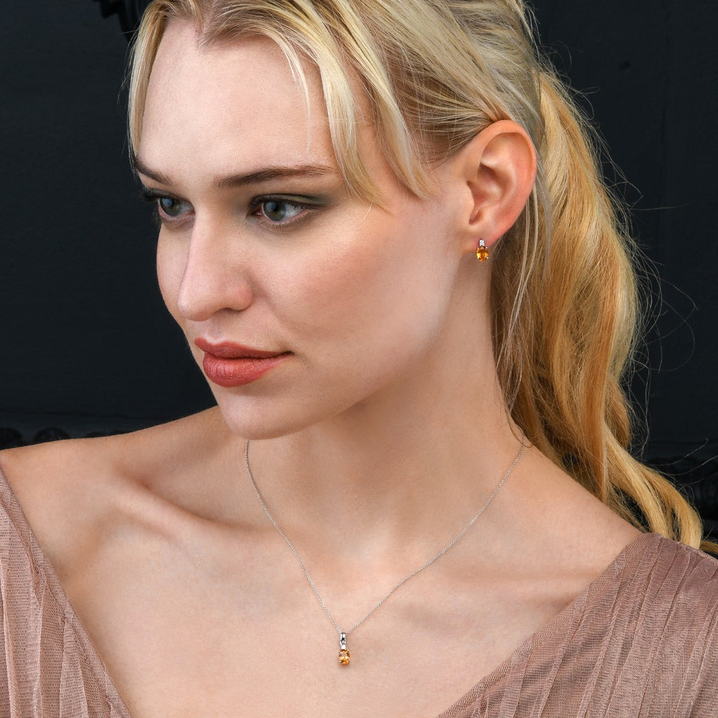 Citrine & Diamond Stud Earrings 1.30ct Citrine 9K White Gold