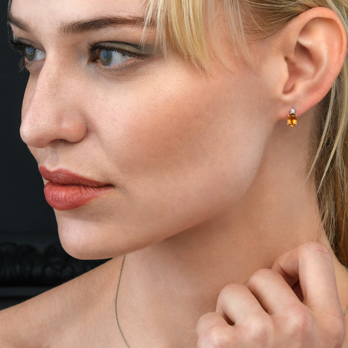 Citrine & Diamond Stud Earrings 1.30ct Citrine 9K White Gold