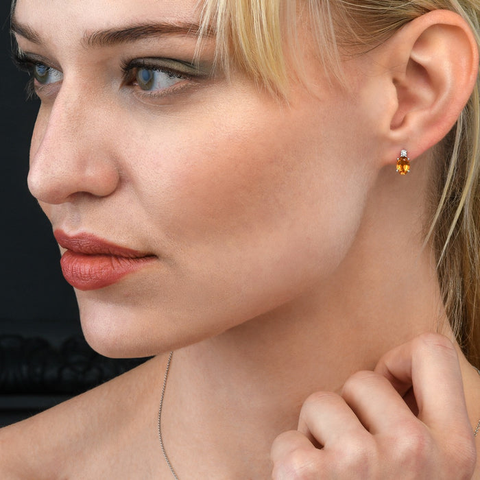 Citrine & Diamond Stud Earrings 1.30ct Citrine 18K White Gold