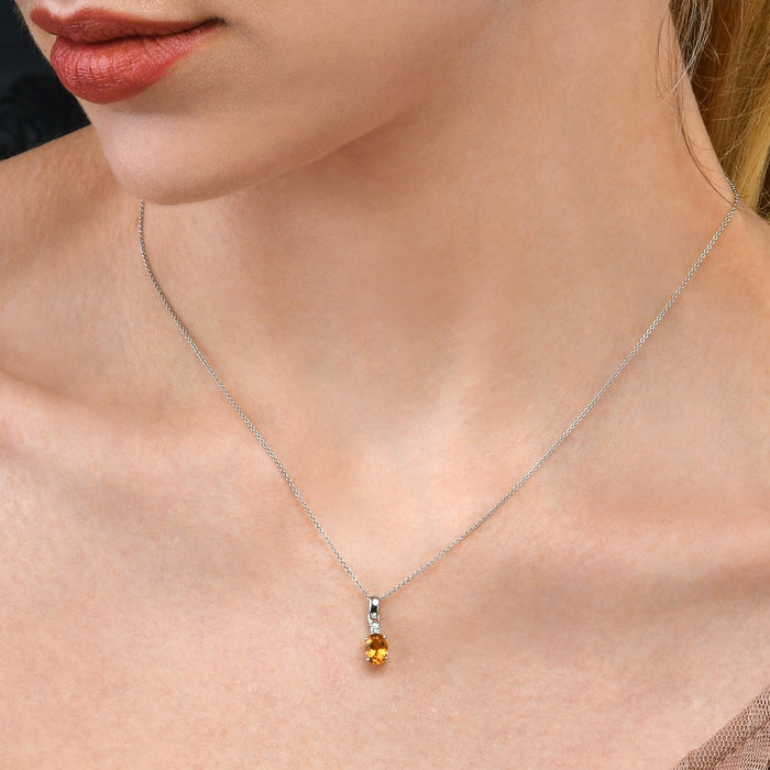 0.60ct Citrine Pendant Necklace With Diamonds 9K White Gold