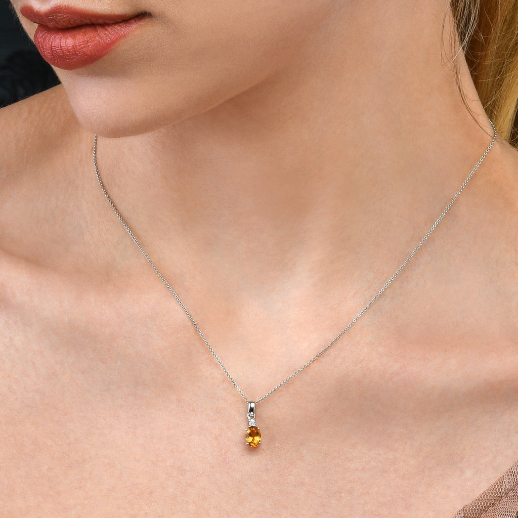 0.60ct Citrine Pendant Necklace With Diamonds 18K White Gold