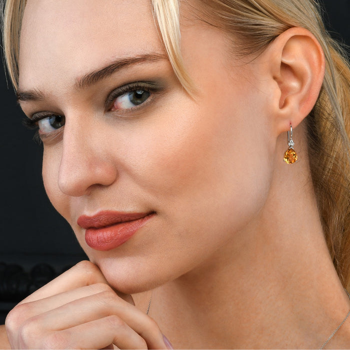 Citrine & Diamond Drop Earrings 4.60ct Pear Citrine 18K White Gold
