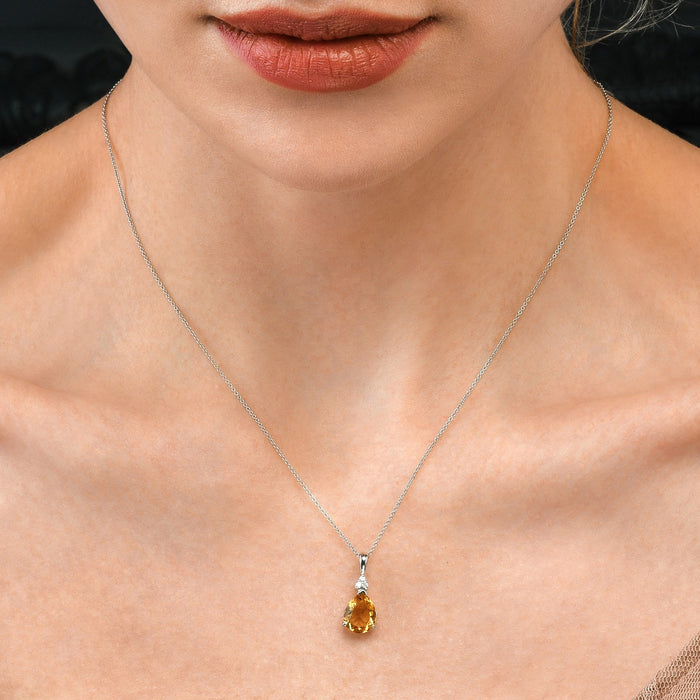 2.20ct Citrine Drop Pendant Necklace With Diamonds 9K White Gold