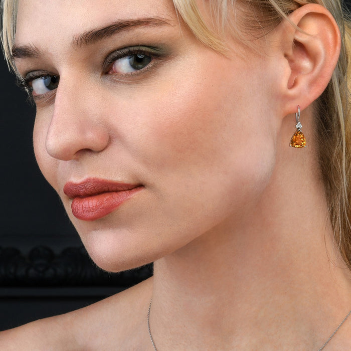 Citrine & Diamond Drop Earrings 4.60ct Citrine 9K White Gold