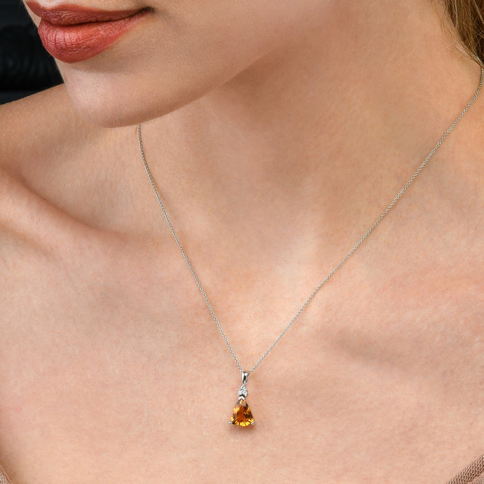 2.25ct Citrine Drop Pendant Necklace With Diamonds 18K White Gold