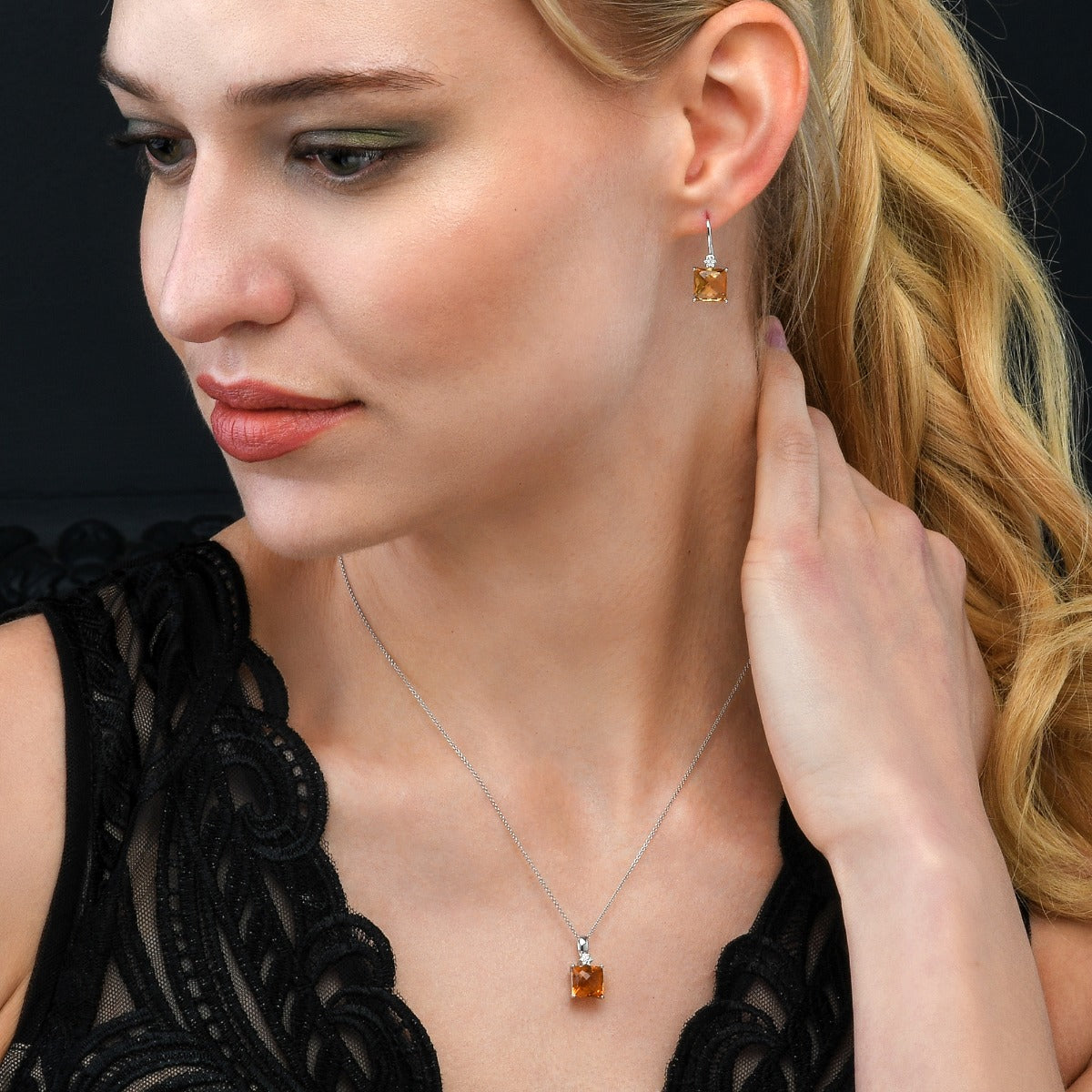Citrine & Diamond Drop Earrings 5.50ct Citrine 9K White Gold