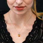 2.65ct Square Citrine Pendant Necklace With Diamonds 18K White Gold