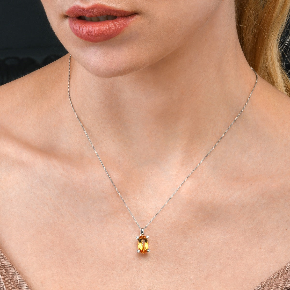 3.00ct Oval Citrine Pendant Necklace With Diamond 18K White Gold