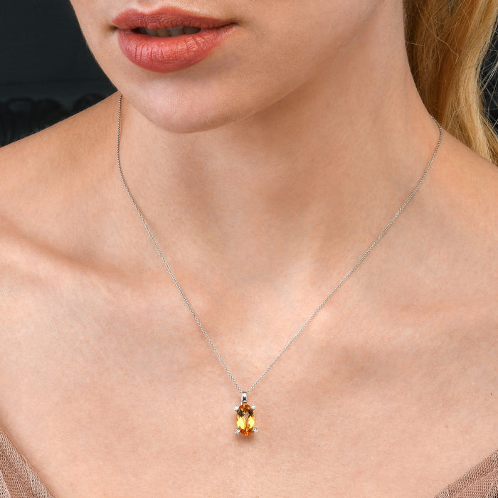 3.00ct Oval Citrine Pendant Necklace With Diamond 9K White Gold