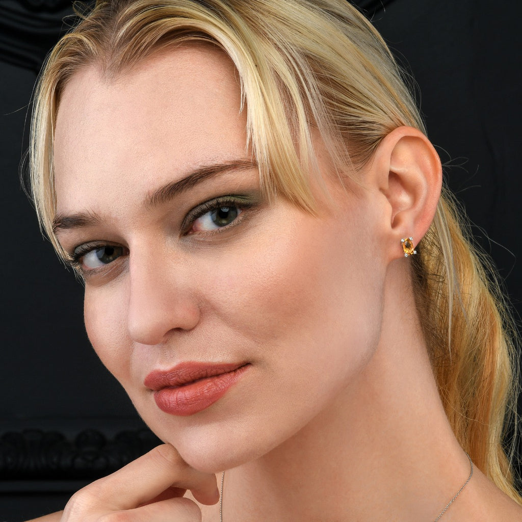 Citrine & Diamond Stud Earrings 1.90ct Citrine 18K White Gold