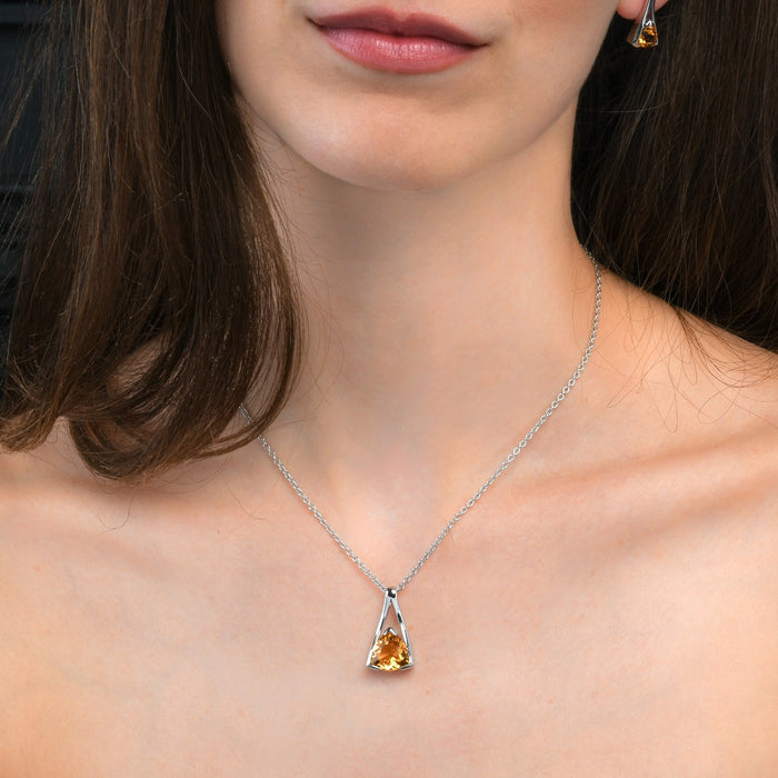 Trillion Cut Citrine Pendant Necklace in Sterling Silver