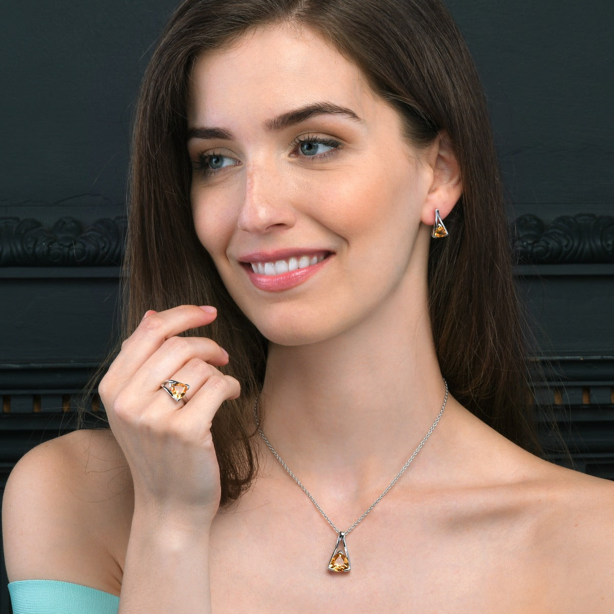 Trillion Cut Citrine Pendant Necklace in Sterling Silver