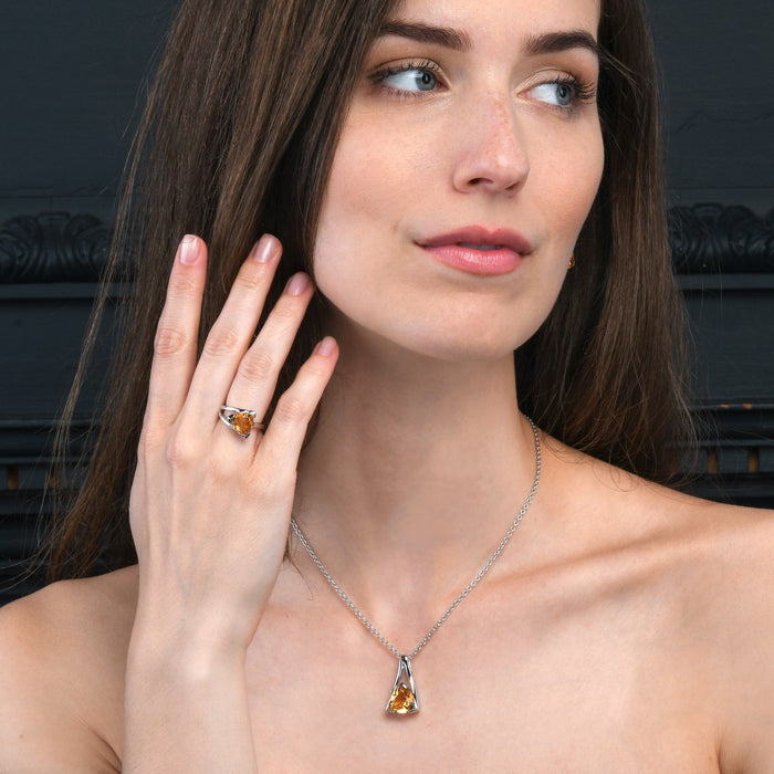 Sterling Silver Ring with a Trillion Cut Citrine Gemstone
