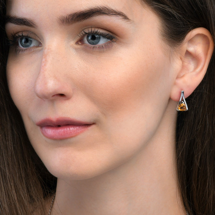Trillion Cut Citrine Stud Earrings in Sterling Silver