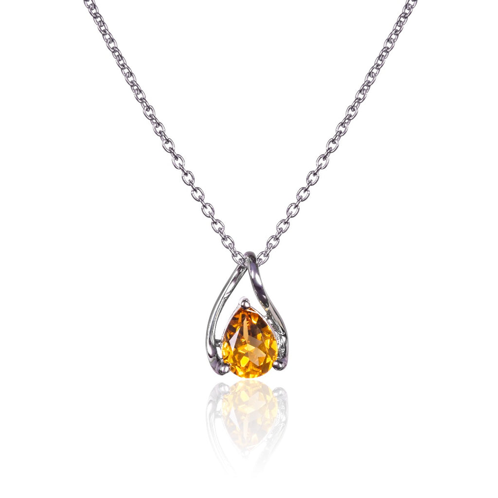 Teardrop Citrine Pendant Necklace in Sterling Silver