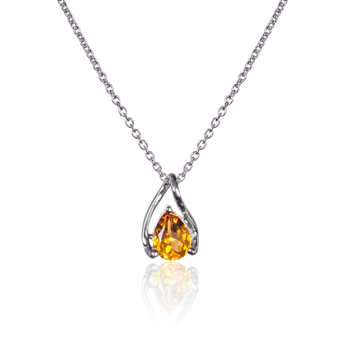 Teardrop Citrine Pendant Necklace in Sterling Silver