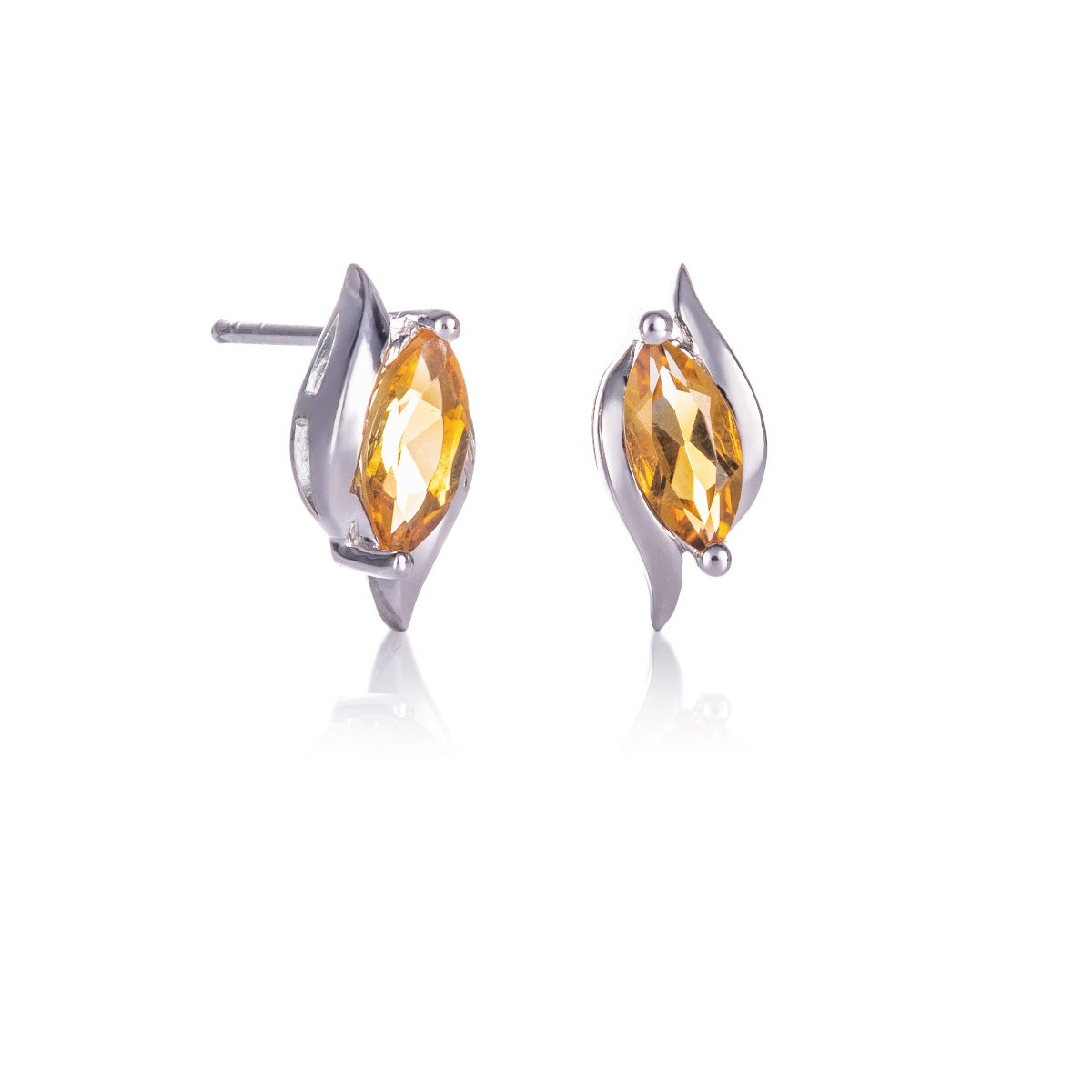 Marquise Shaped Citrine Stud Earrings in Sterling Silver
